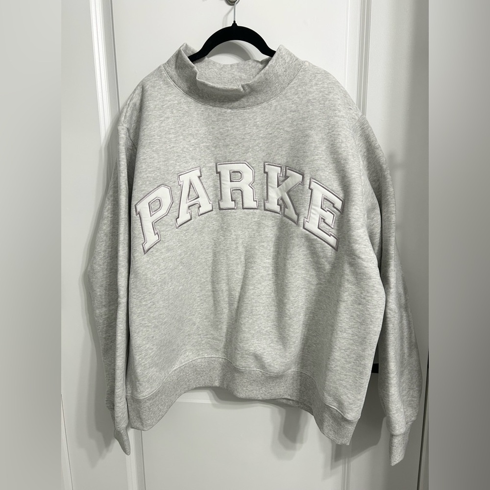 Parke Varsity Fleece Lined Mock Neck Sweatshirt Metallic/White - L/XL - Picture 7 of 13